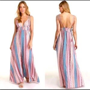 Lulu’s Multicolor Boho Tie Shoulder Maxi Dress Small
